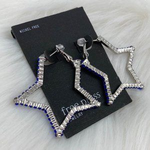 FREE PRESS - OS - NWT Blue Rhodium Star Hoop Earrings